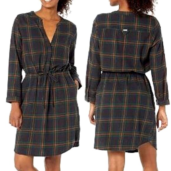 NEW Prana Women’s Loop to Pines 100% Organic Cotton Flannel‎ Dress Dark Iron S